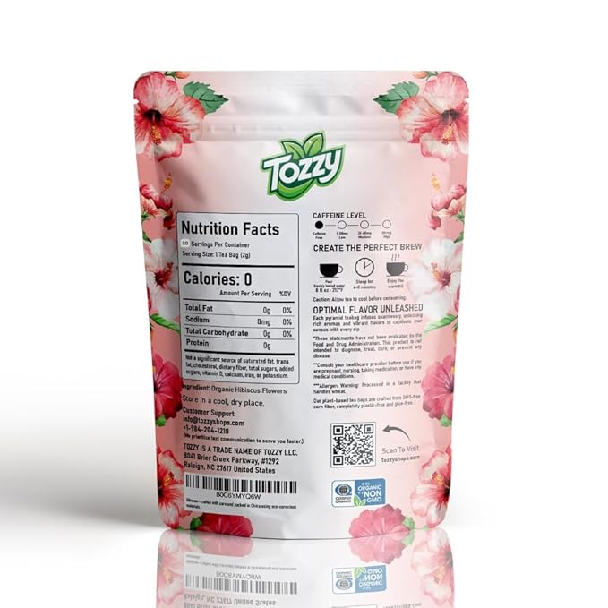 Tozzy Organic Hibiscus Tea – 30 Count, Plant-Based Pyramid Tea Bags