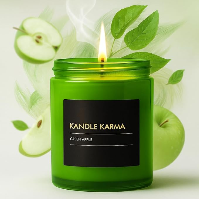 Luxury Soy Wax Candle, Green Apple Scented Candle Gifts for Women, Non-Toxic, Highly Scented & Long Lasting Upto 100 Hours Burning Time Natural Large Aromatherapy Bathroom Candles (18 oz)