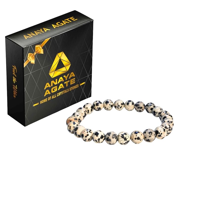 Dalmatian Jasper Bracelet, Healing Crystal Bracelet for Women and Men, 8mm Round Beaded Bracelet for Spiritual Healing, Protection, Positive Energy, Elastic Adjustable Size Gemstone Bead Bracelet