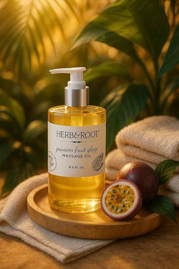 Passion Fruit Glaze Massage Oil, 8.5 oz | Tropical Maracuja Body Oil with Coconut & Sweet Almond Oils | Non-Sticky, Lightweight, Moisturizing Massage Oil & Gift