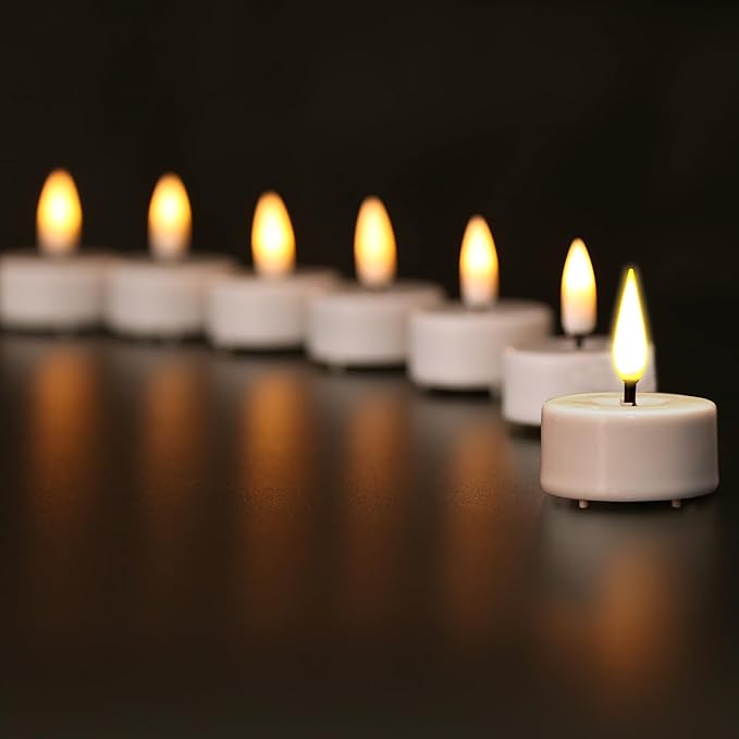 Eywamage White Flameless Wax Tealights with Remote Batteries, Halloween Fall Flickering LED Tea Votive Candles Set of 10