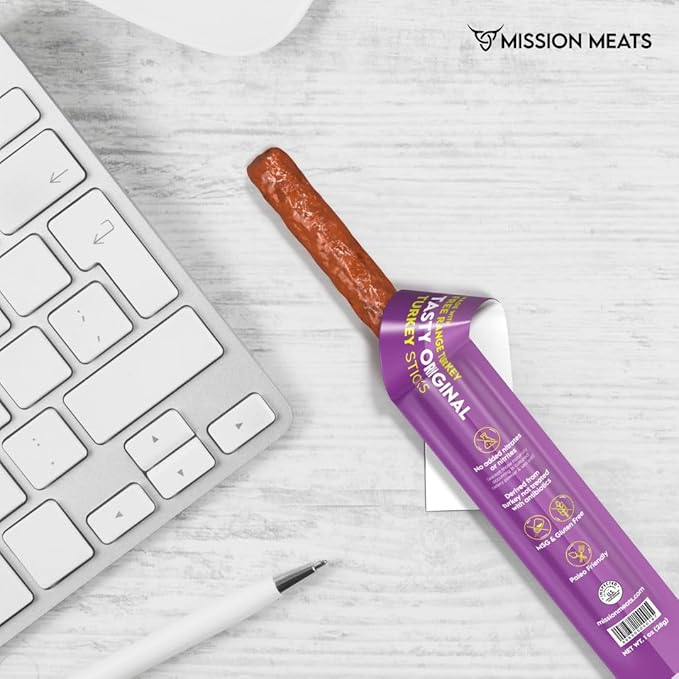 Mission Meats Turkey Sticks – 100% Free Range, Zero Sugar, Healthy Snacks, 9g Protein, Individually Wrapped Jerky Meat Sticks, Paleo & Whole 30 Friendly, 1oz (24ct)