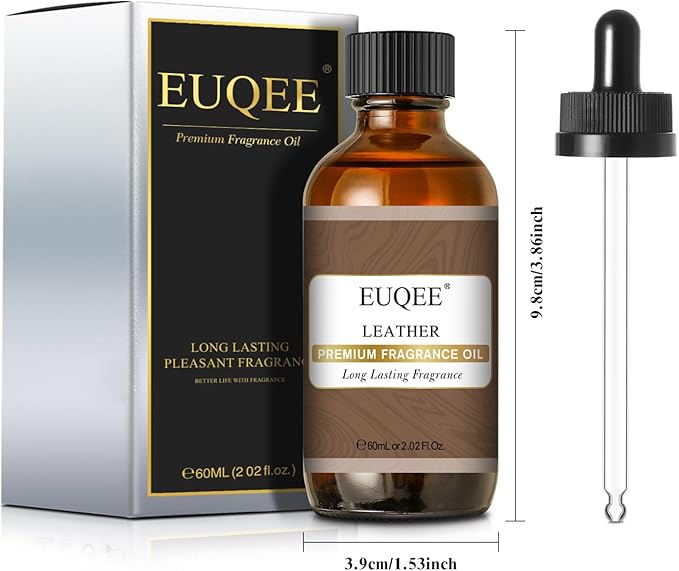 EUQEE Leather Fragrance Oils, 2.02 Fl oz/ 60ml Essential Oils for Diffuser, Candle Making, DIY Soap with Glass Dropper