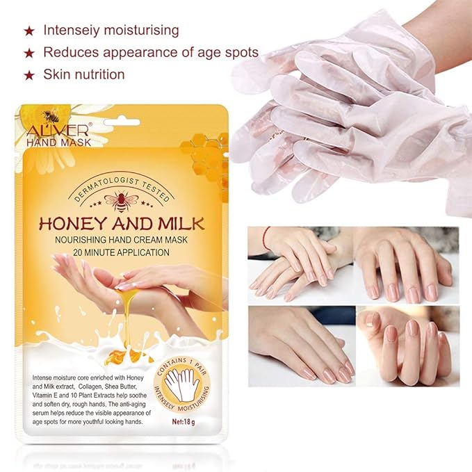 Hand Peeling Mask 5 pack, Hand Masks Moisturizing Gloves, Repairing Glove for Dry Skin, Remove Dead Rough Skin (honey and milk)