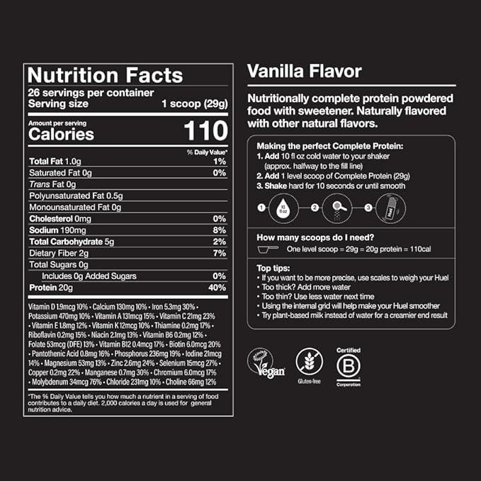 Huel Vegan Protein Powder | Vanilla | Complete Nutrition | 20g Protein Powder | 100% Plant-Based | 27 Vitamins & Minerals, Gluten Free, Non-GMO, Lactose Free | 26 Servings