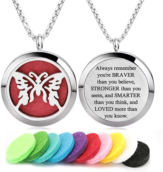 Aromatherapy Essential Oil Diffuser Necklace 316L Stainless Steel Locket Pendant with 24 Inch Chain