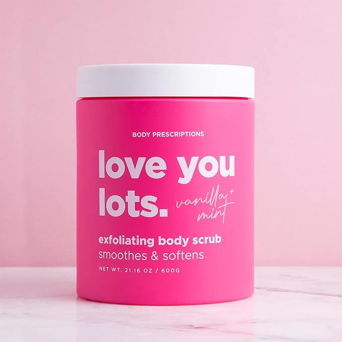 Body Prescriptions Exfoliating Body Scrub – Body Cleanser for Nourished, Ultra-Smooth Skin, Vanilla and Mint (Love You Lots)
