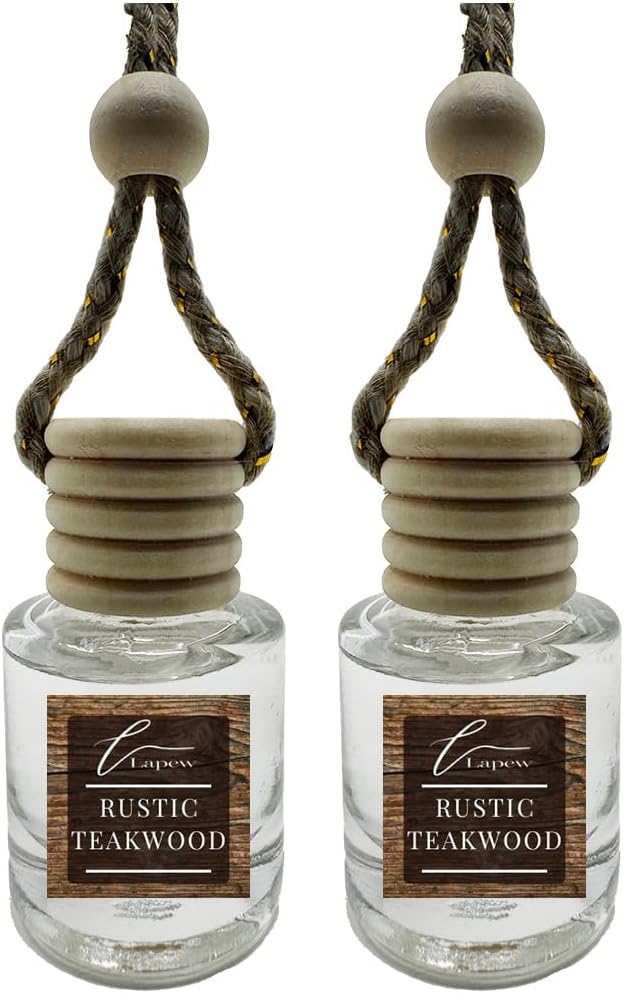 Car Air Freshener Diffuser – 2 Pack Hanging Air Freshener Diffuser (.34 Oz, Rustic Teakwood)