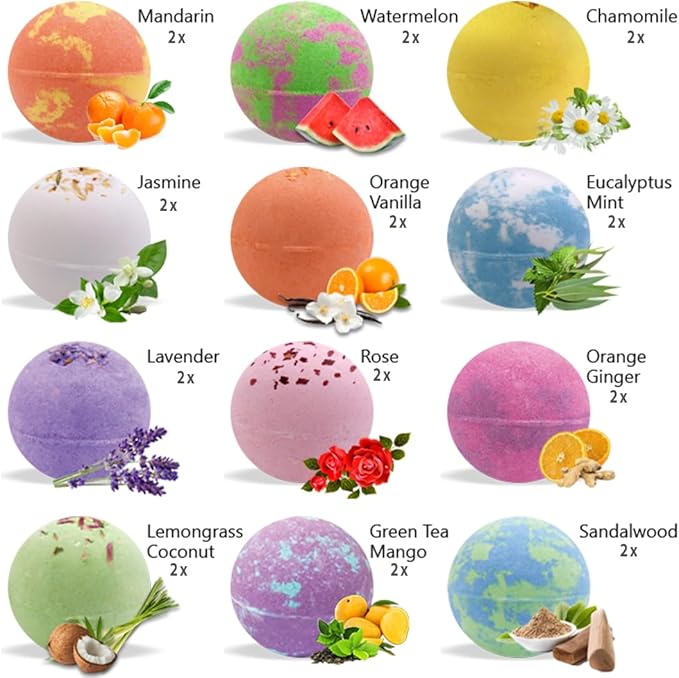 Bath Bombs for Women Gift Set - 24 Natural & Organic Bath Bombs with Essential Oils & Moisturizing Shea Butter, Spa Selfcare Gift, Stocking Stuffers, Christmas Gifts for Her, Women, Kids, Teen Girls