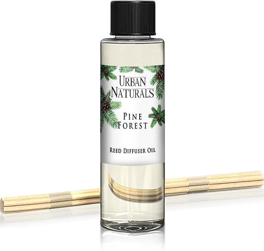 Urban Naturals Reed Diffuser Oil Refill Pine Forest, Fir Needles, Fresh Pine, Holiday Tree Aroma, 4 oz + Free Reed Sticks, Made in The USA