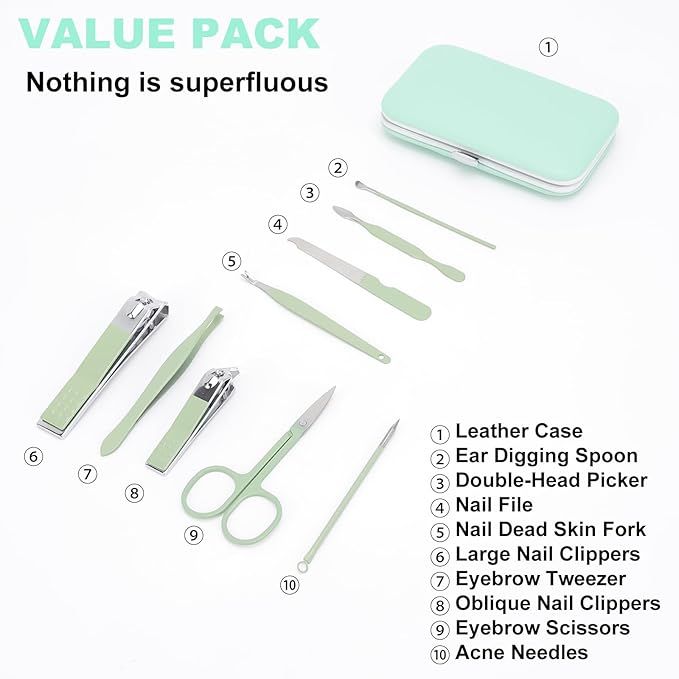 9 PCS Nail Clippers, ONEHERE Premium Manicure Set, Professional Grooming Gift Kit, Pedicure Kit, Facial, Hand, Foot, Cuticle Nail Care Tools, Fingernail Clippers with Luxurious Portable Travel Case