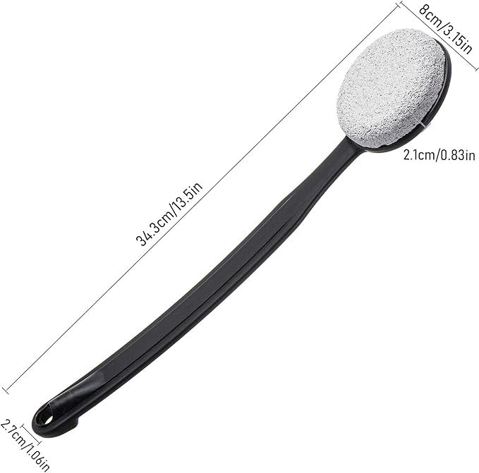Foot Scrubber Pumice Stone for Feet with Long Handle 13.7" Hard Skin Callus Remover and Exfoliator for Dead Dry Skin, Softer & Smoother Feet, Pedicure Tool (Curved) Black