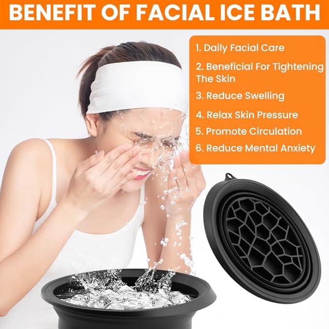 Face Bowl for Ice With Built-in IceTray Collapsible Silicone Facial Ice Bath Bowl Foldable Washbasin Small Reusable Portable Spa Tool for Home Travel Camping