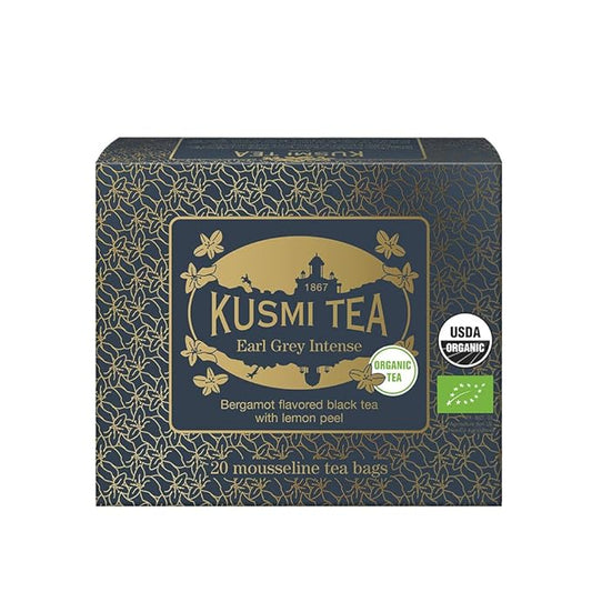 Kusmi Tea - Earl Grey Intense - Organic Earl Grey Black Tea - Features Bolder Bergamot & Tangy Lemon - Strong, Robust, Caffeinated Tea - 20 Tea Bags