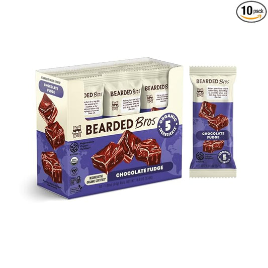 Bearded Brothers, Organic Vegan Protein Energy Bars, Chocolate Fudge (10 Pack) - Gluten Free, Paleo, Fiber, Whole 30, Non GMO Low Glycemic Snacks