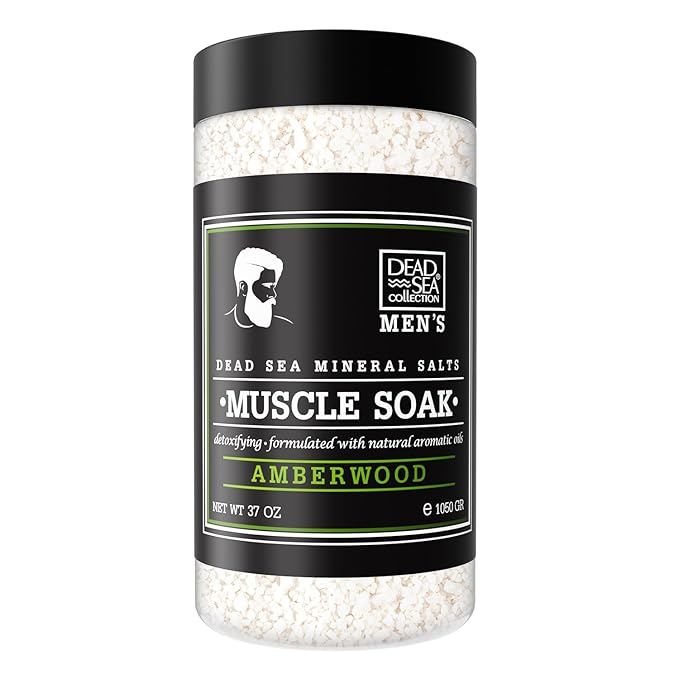 Dead Sea Collection Bath Salts for Men with Amberwood Oil - Muscle Recovery Bath Soak – Mens Pure Dead Sea Salt for Soothing and Relaxing - 37 Oz