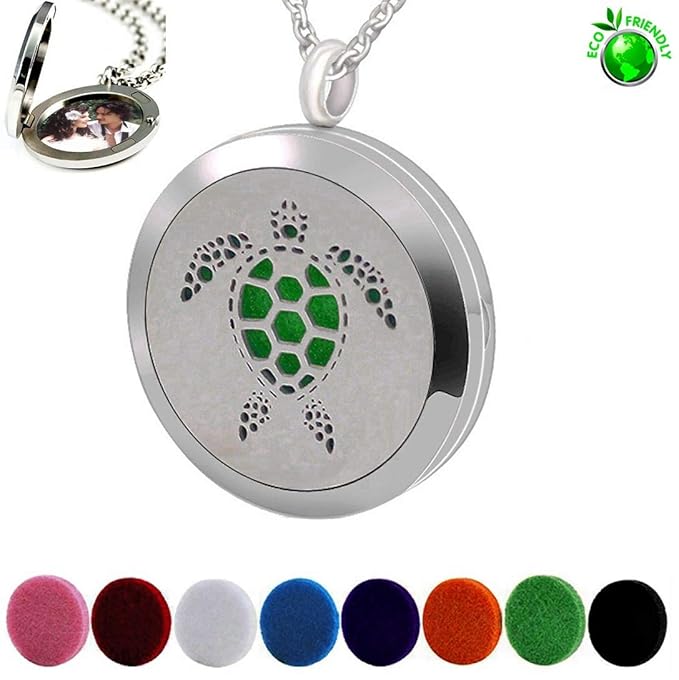 Essential Oil Diffuser Necklace, Aromatherapy Stainless Steel Turtle Chain Pendant Locket Jewelry for Men Women