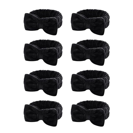 Casoty 8 Pcs Black Hairband, Soft Coral Fleece Skincare Headbands for Women Makeup, Hair Band for Washing Face, Makeup Headband for Face Washing Shower Skin Care Yoga, Bow Headbands for Adults