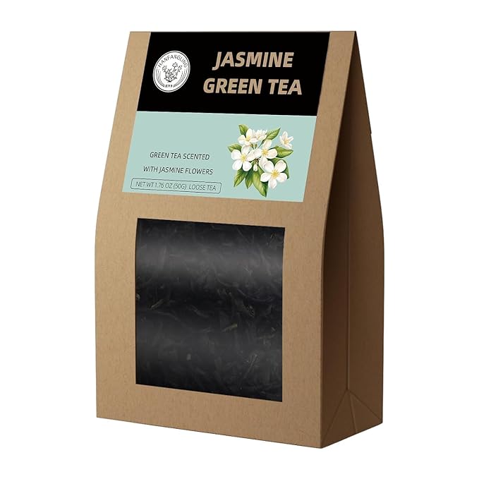 HANFANGLING Jasmine Green Tea - Premium Loose Leaf Tea with Natural Jasmine Flowers, 100% Natural, Aromatic & Refreshing, 1.76oz