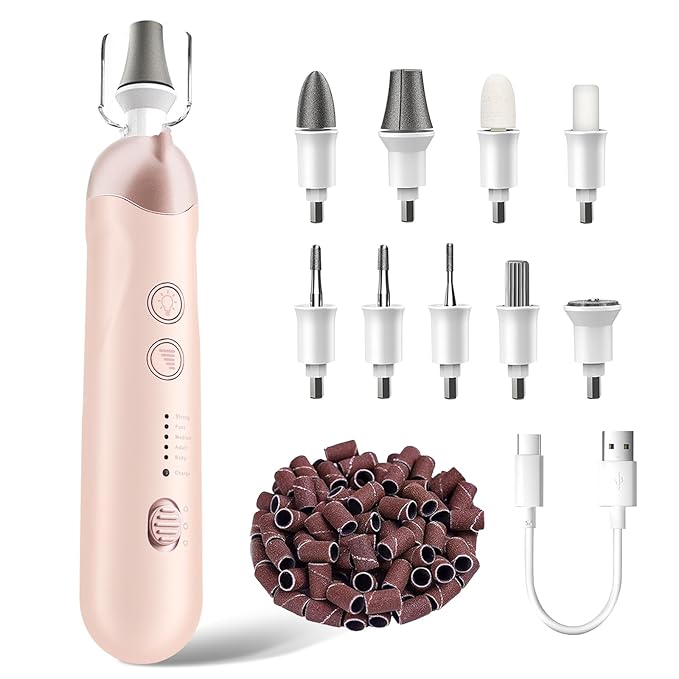 Professional Manicure Pedicure Kit, Cordless Electric Nail File Set, Rechargeable Pedicure Tools for feet, 5 Speeds Hand Foot Care Nail Drill for Thick Nail Toenail Cuticle Women Men Baby Pets-Rose