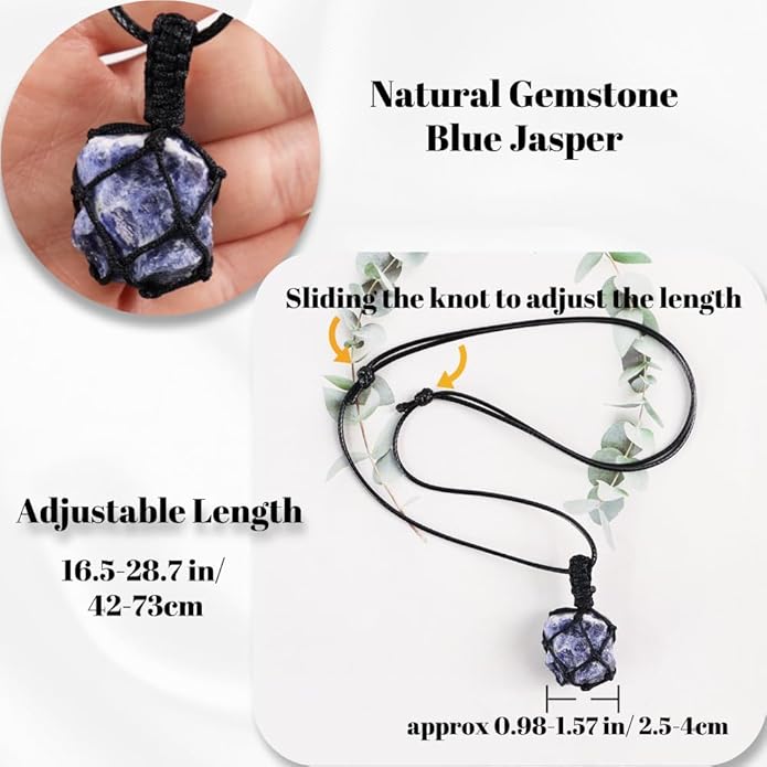 Handmade Natural Gemstone Crystal Pendant Necklace Stone Holder Necklace Cord Net Necklace with Adjustable Length for Women Men
