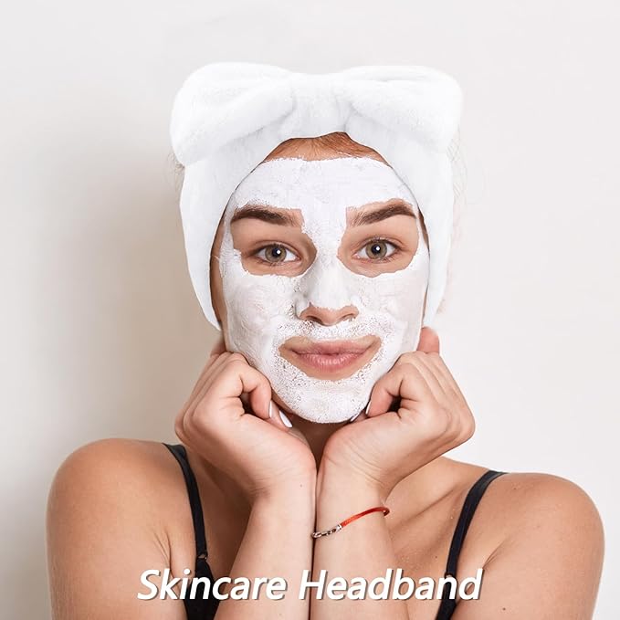 VELSCRUN 6 Pack Spa Headband, Makeup Headband, Face Wash Headband, Skincare Headbands, White Sponge Hair Band Bow Tie Spa Headband for Washing Face Wristband Set Hair Accessories for Women Gifts
