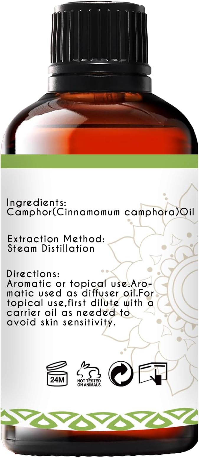 Camphor Oil, Pure Natural Camphor Essential Oil for Diffuser, Room Spray, Household, DIY - 1 Oz