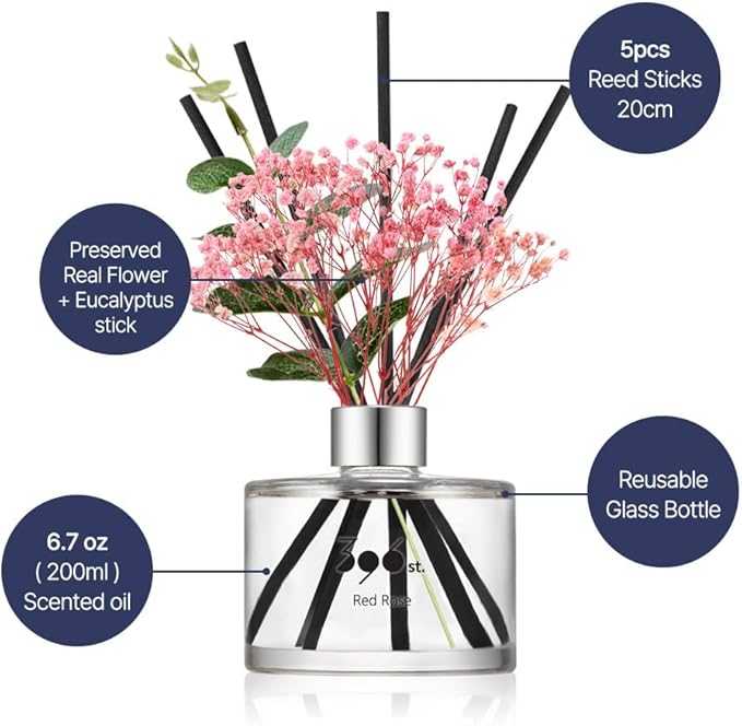 396 st. Preserved Baby's Breath Flower Reed Diffuser, Black Cherry, 200ml(6.7oz) / Reed Diffuser Sets, Home Fragrance, Scented Oils, Home & Bathroom Décor