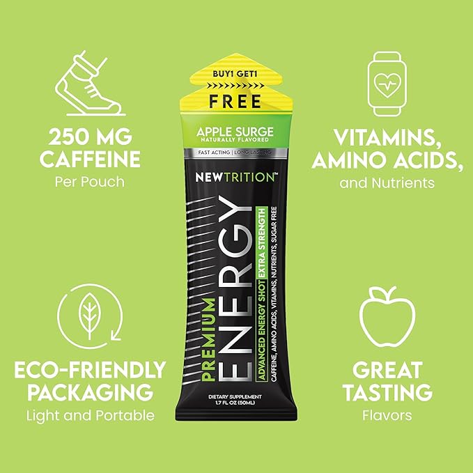 NewTrition® Extra Strength Energy Shots, 250mg Caffeine Energy Shots with Vitamin B & Amino Acids, Sugar-Free Vitamin Energy Shot, 1.7 fl oz (Pack of 24, Apply Surge)