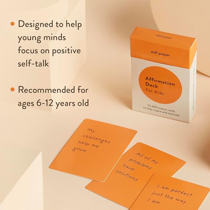 Mal Paper Kids Affirmation Card Deck - 52 Pack | Great for Mindfulness Challenge, Mantras, Meditation Tools, Inspirational Cards and as a Positive Thinking Tool | Great for Children Aged 6-12
