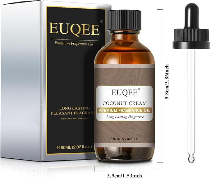 EUQEE 2.02 Fl OZ Coconut Cream Fragrance Oils, Premium Fragrance Essential Oils with Glass Dropper for Diffusers, Soap Candle Making(60ml)