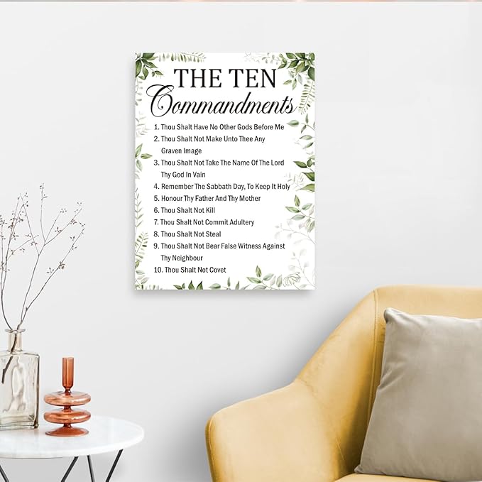 Gwisml The Ten Commandments Inspirational Bible Verse Canvas Wall Art,Motivational Scripture Print Painting Artwork for Christian Home Office Bible Verse Wall Decor