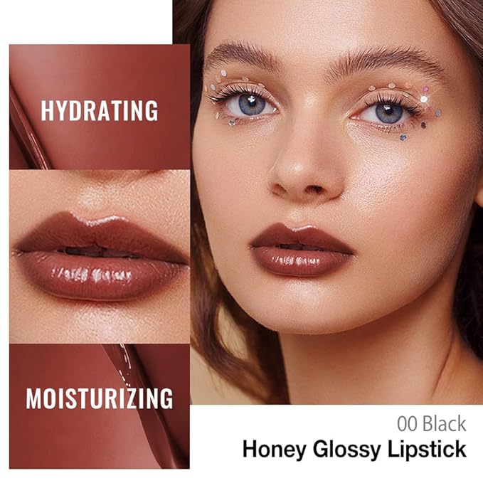 evpct Black Brown Honey Lipstick Tinted Lip Balm, Sheer Hydrating Shine Tinted Lipstick for Women, Moisturizing Lip Color, Nourishing Tinted Lip Balm Plumper Gloss Stain, Glossy Shiny Finish