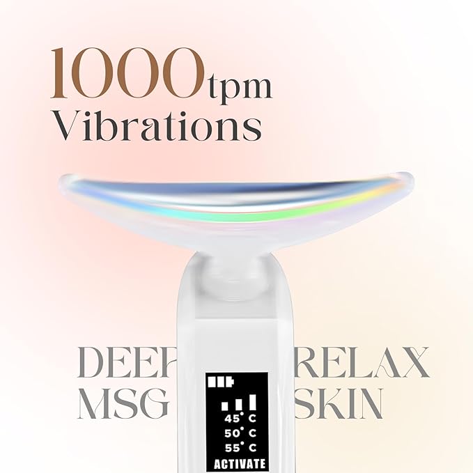 Face Massager with Led Light: 9-Color Facial Device - Neck Wrinkles Tightening Wand - Vibration Tool for Skin Care, White