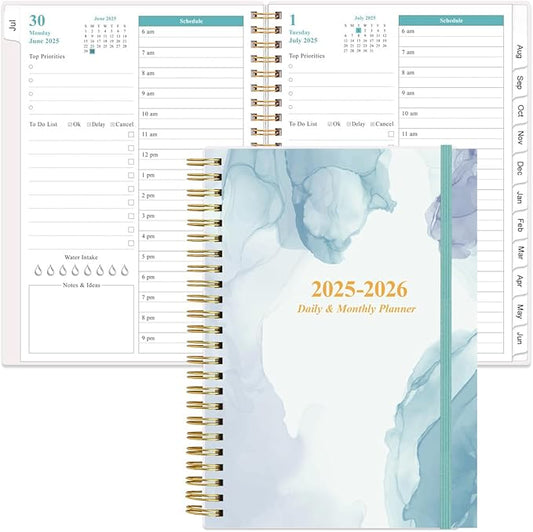2025-2026 Daily & Monthly Planner - One Page Per Day, Daily Planner from July 2025 to June 2026, Planner 2025-2026 with 12 Monthly Tabs, 6.4" x 8.5", Rose Flower