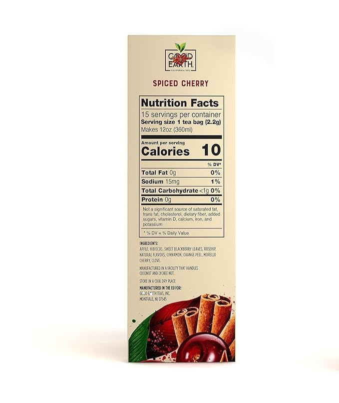 G00DEARTH Herbal Tea Spiced Cherry Flavored, Pack of 60 Teabags, Sensorial Blend, Natural, 15 Bags Per Box (Pack of 4) a Total of 60 Biodegradble Teabags