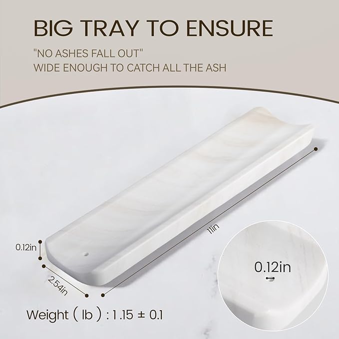 Koville Marble Incense Holder, Incense Holder for Sticks, Incense Sticks Holder Ash Catcher for Meditation Yoga SPA, Natural Stone Incense Burner, Home Table Decor (White)