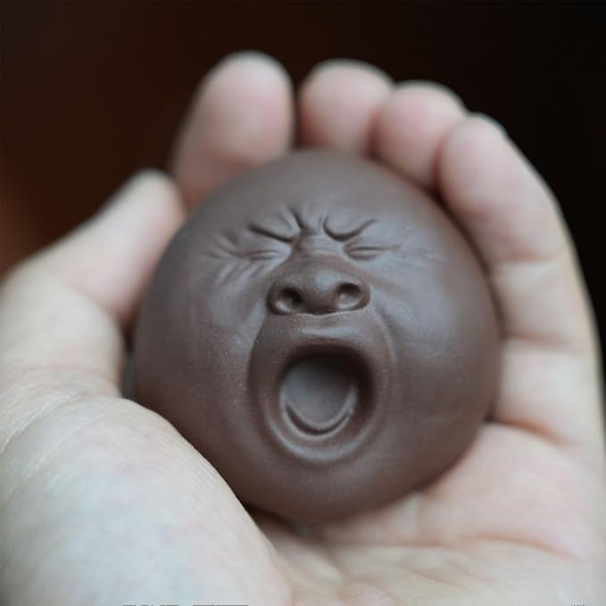 Funny Yawning Face Tea Pet, Zisha Chinese Gongfu Tea Pet, Handmade Purple Clay Teapet, Kungfu Tea Tray Ornament Accessories, Head Figurine Unique Gifts for Tea Lovers