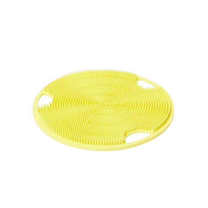 Boie USA Flat Body Scrubber - Soft Silicone-Like Exfoliating Shower Scrubber & Body Cleansing Brush - Stick-to-Wall Loofah Replacement - Body Exfoliator for All Skin Types (Yellow)