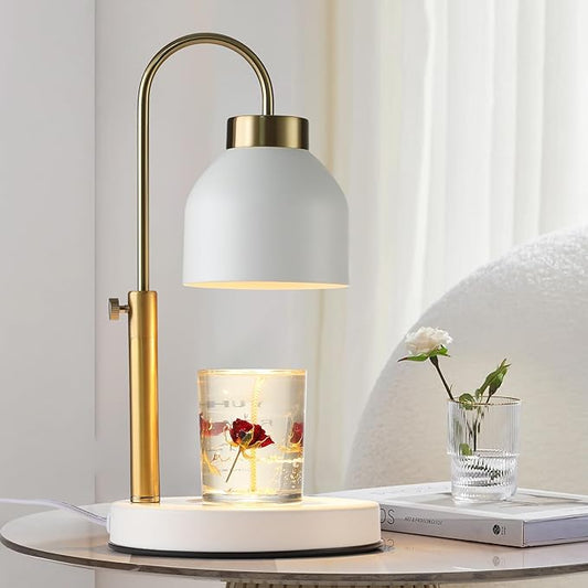 Hasun Candle Warmer Lamp, Safe Electric Candle Warmer Lamp with Timer and Adjustable Height/Heat, 2-8H Timer No Flames Dimmable Scented Candle Lamp for Jar, Candles Warmer with 2 Bulbs (White03)