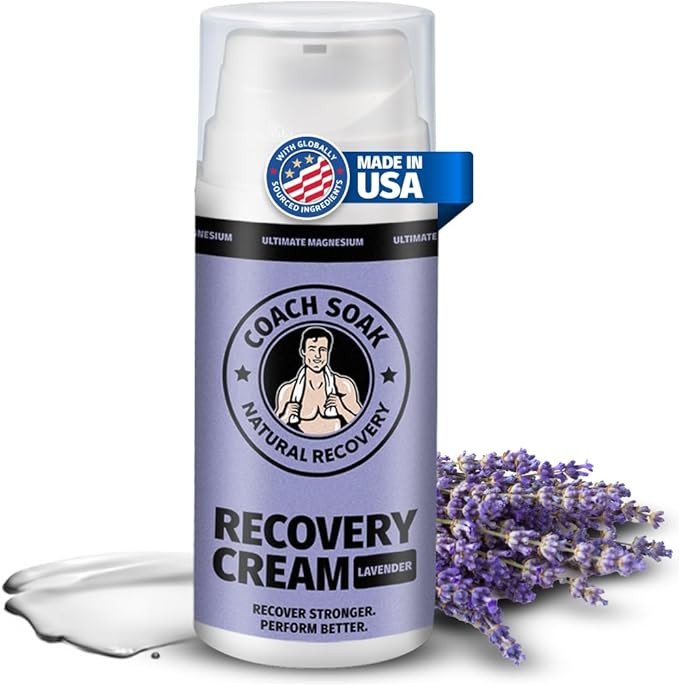 Coach Soak Magnesium Cream with MSM in Pump Bottle - Natural Recovery Cream with Magnesium Chloride & Menthol - Fast-Absorbing for Muscles & Joints, Lavender 3.4oz