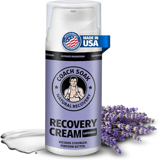 Coach Soak Magnesium Cream with MSM in Pump Bottle - Natural Recovery Cream with Magnesium Chloride & Menthol - Fast-Absorbing for Muscles & Joints, Lavender 3.4oz