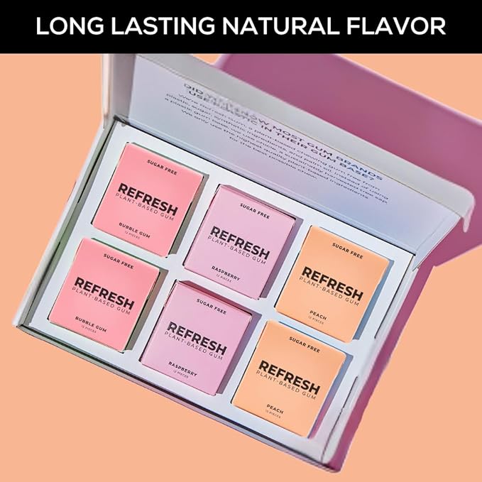 Refresh Gum, Xylitol, Natural, Sugar Free, Chewing Gum, Plastic Free, Natural Flavors & Organic Ingredients, Non GMO, Gluten Free, Vegan, 12 Count (Pack of 6), Fruit Variety Pack