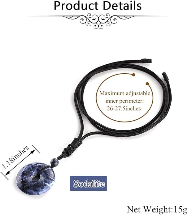 Jovivi 30mm Circle Donut Healing Crystals Necklace Natural Semi-Precious Chakra Gemstone Stone Amulet Lucky Coin Donuts Charm Protection Quartz Reiki Pendant Necklace for Men Women Adjustable Rope