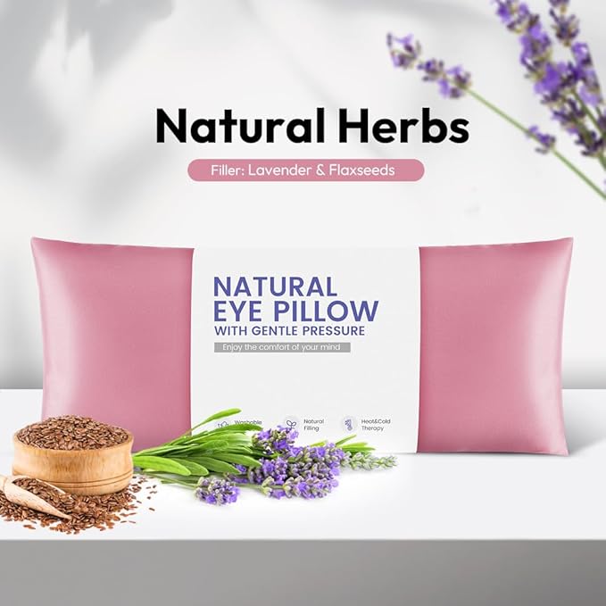 Lavender Eye Pillow for Yoga, Relaxation, Sleeping, Microwavable Weighted Eye Mask Heated for Meditation, Dry Eyes, Moist Heat Hot & Cold Eye Compress with Aromatherapy (Pink)