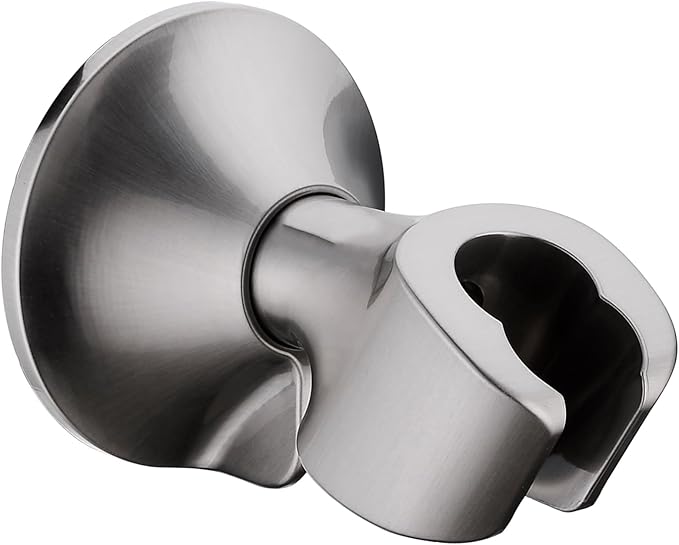 BRIGHT SHOWERS Strong Adhesive Shower Head Holder with Dual Angle Adjustable, Wall Mounted Handheld Shower Bracket, Easy Installation, Screw Mounting Options, Brushed Nickel