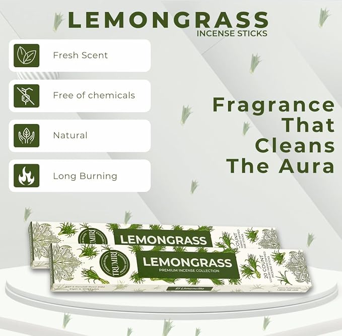 Lemongrass Incense Sticks for Backyard Patio - Total 120 Insence-Sticks - 6 Packs of 20 Insense - Inciensos - Inscents - Natural Non Toxic Ingredients - Incents - Incence - Inscense - Insents