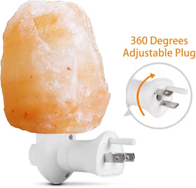 Himalayan Salt Lamp Night Light Plug in, Certificated 360 Degree Rotatable Wall Plug with Extra 2 Replacement Bulbs Bathroom Bedroom Night Light, Pink Crystal Rock Salt Hand Crafted