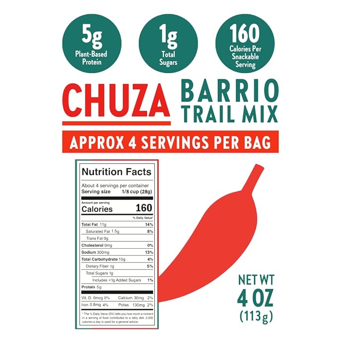 CHUZA Barrio Trail Mix – Spicy Crunchy Snack with 100% Mexican Spices – Peanuts, Corn Nuts, Almonds, Pepitas, Corn Sticks & Sesame Chips – High Protein, Gluten-Free – 4 oz (Pack of 2)