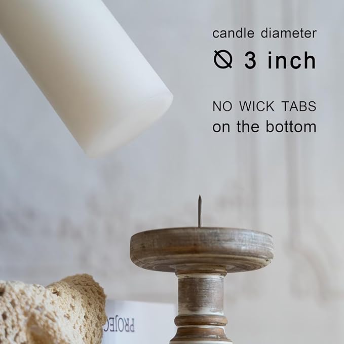 MOZEAL 3" x 8" Hand-Poured Unscented Large Candle,Smokeless Rustic Pillar Candle Set of 2,Slow Burn,No Drip,Approx 150 Hours Burning,Wedding,Dinner,Christmas and Home Decorative,Tall White Candle